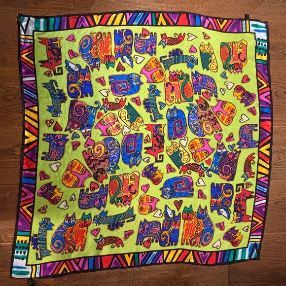 LAUREL BURCH 100% Silk Colorful Abstract Cat Pattern Scarf 35 x 35” - Picture 1 of 7
